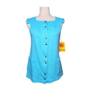 VTG Deadstock Montgomery Ward 70's Turquoise Blue Button Up Tunic Top Size 7